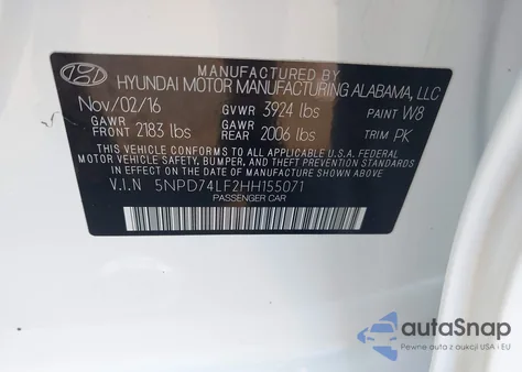 2017 Hyundai Elantra Se from USA, damaged, VIN 5NPD74LF2HH155071